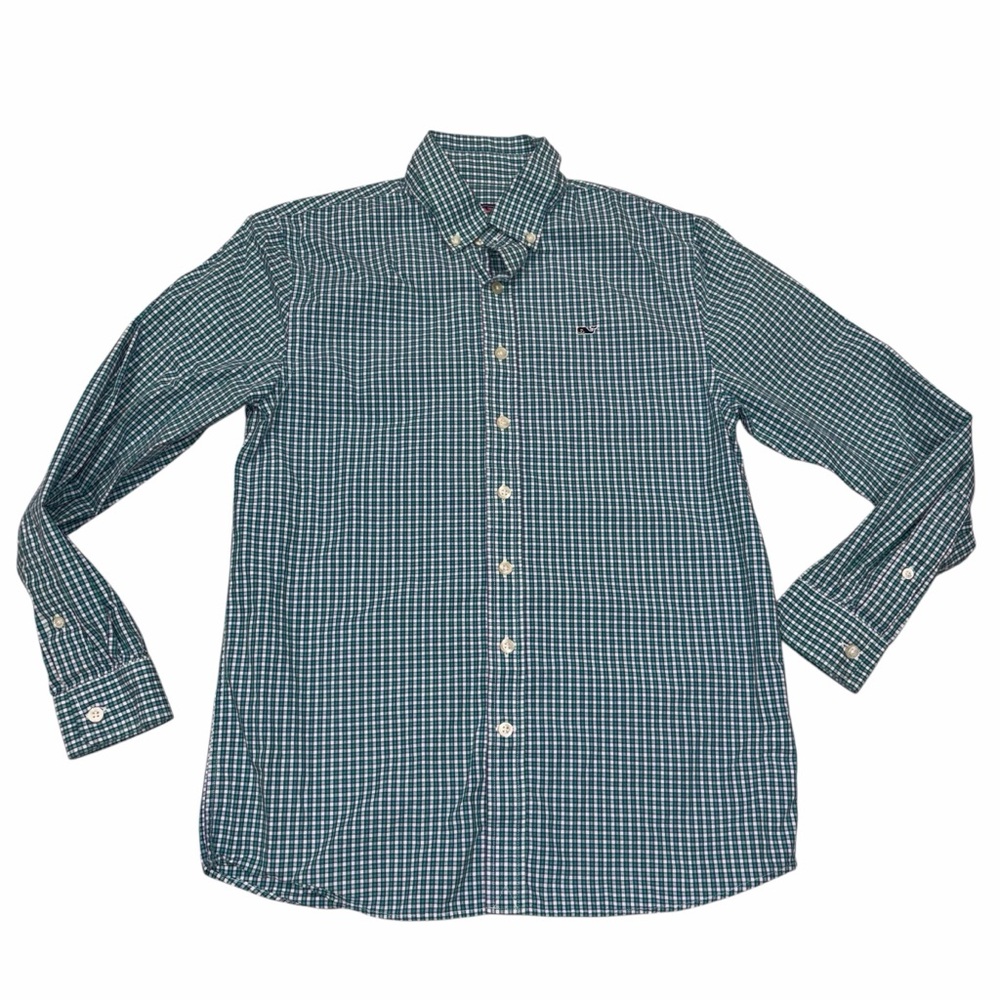 Vineyard Vines Green Plaid Long Sleeve Button Down Whale Shirt Boy’s size Large